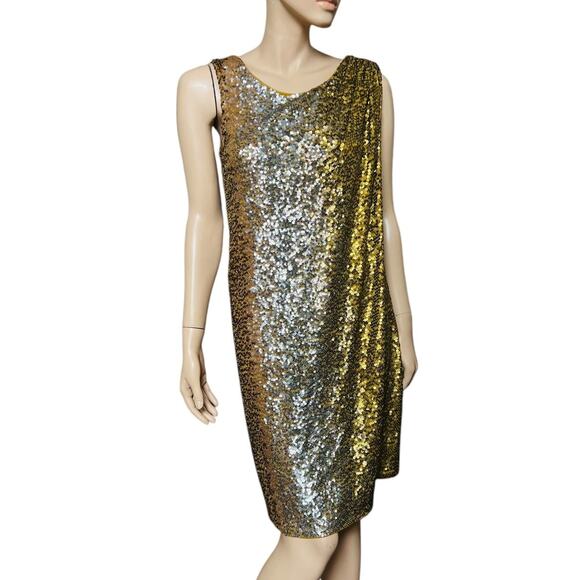 J Crew Collection Gold Sequin Greek Style Dress Size M Cotton Silk Pullover - Picture 3 of 10